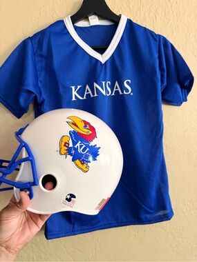 Kansas Kids' Royal Blue Football Jersey & White Helmet Costume Set